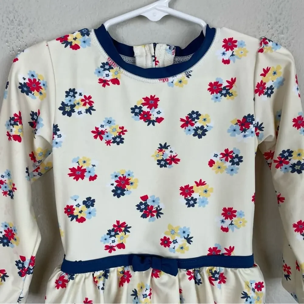 ruffle butts Off White Navy Floral Long Sleeve Swimsuit 3
